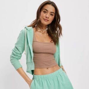 AMERICAN EAGLE NWT XS AE Sun Set Zip-Up Hoodie in Green • Cropped Live-In Feel